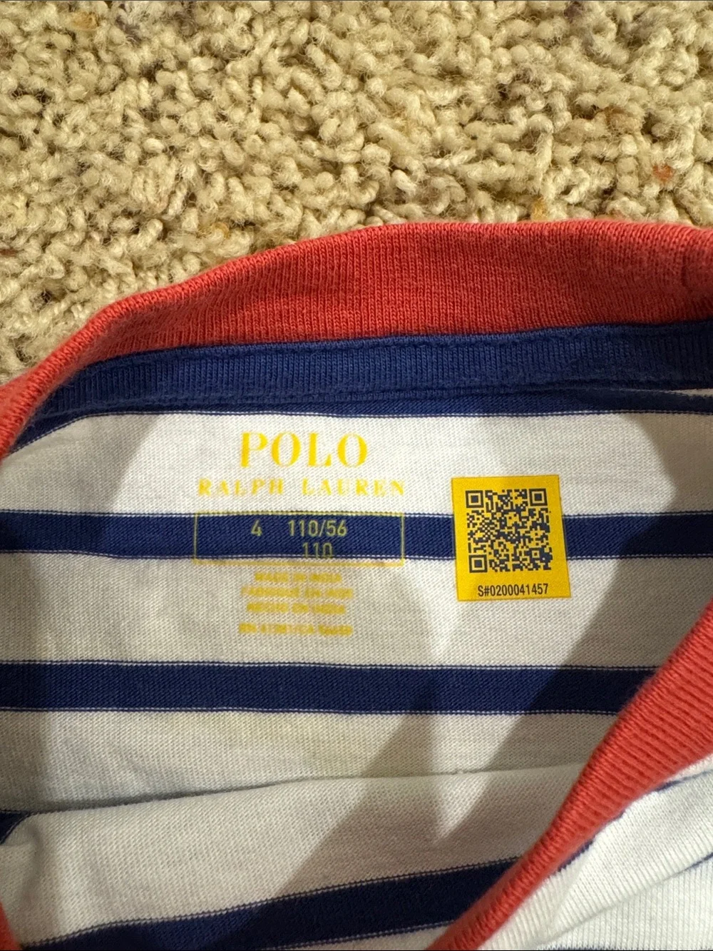Ralph Lauren White Navy Striped Tee with Red Trim